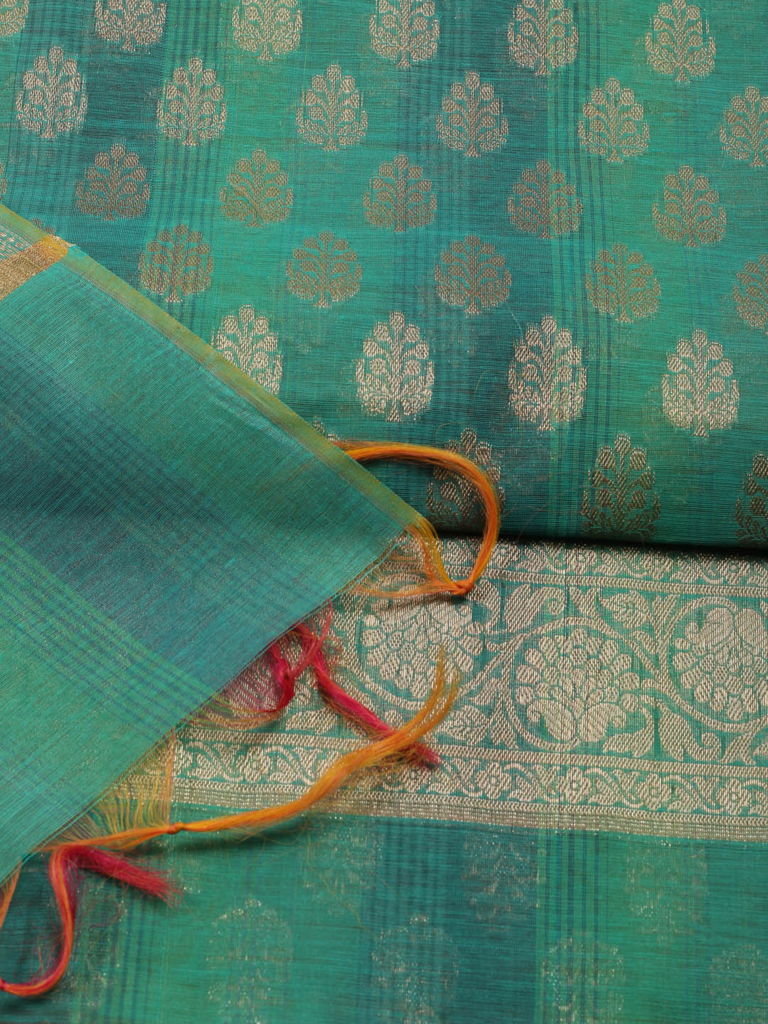 Green Woven Design Chanderi Unstitched Dress Material