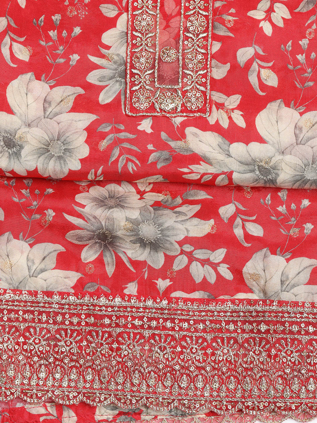Printed Embroidered Muslin Unstitched Suit With Dupatta