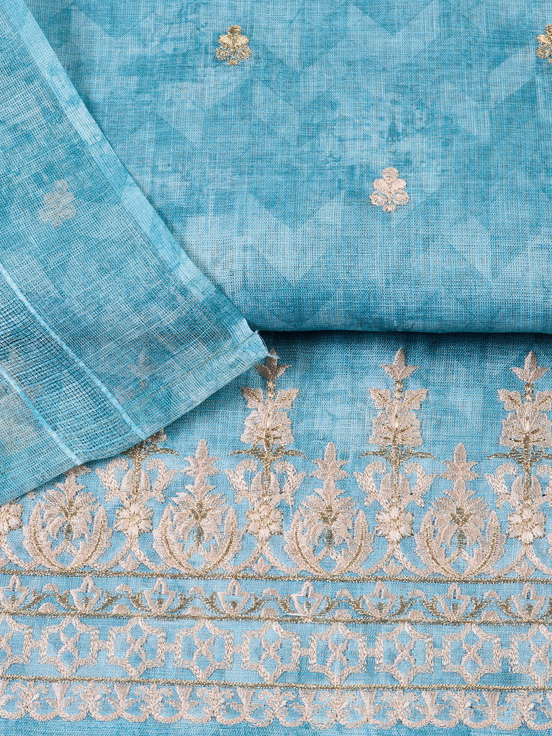 Neck Embroidered Cotton Blend Unstitched Suit With Dupatta