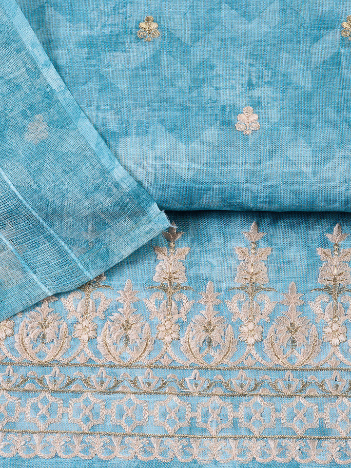 Neck Embroidered Cotton Blend Unstitched Suit With Dupatta