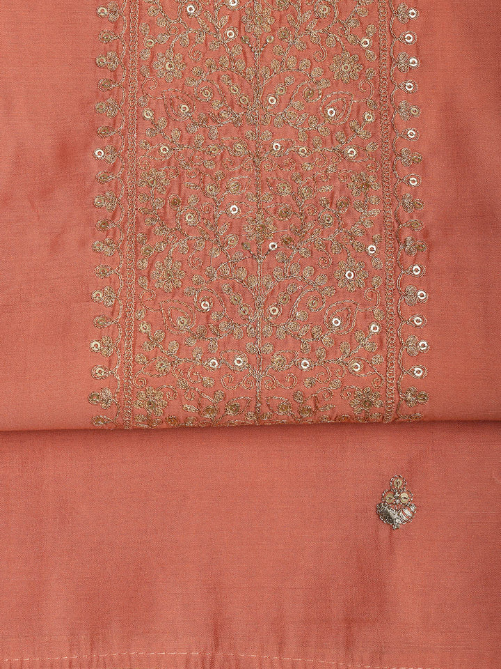 Embroidered Chanderi Unstitched Suit Piece With Dupatta
