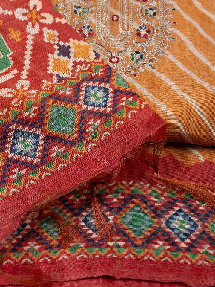 Neck Embroidered Chanderi Unstitched Suit With Dupatta