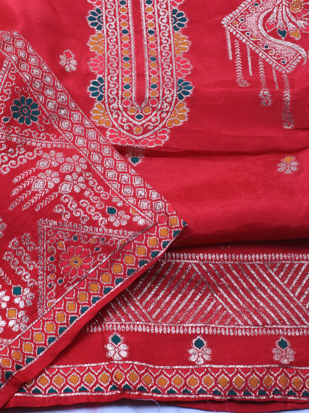Neck Embroidery Chanderi Unstitched Suit With Dupatta