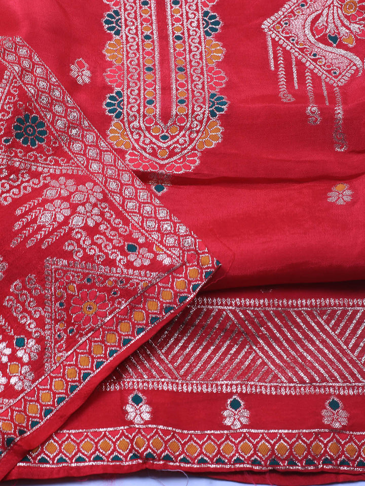 Neck Embroidery Chanderi Unstitched Suit With Dupatta