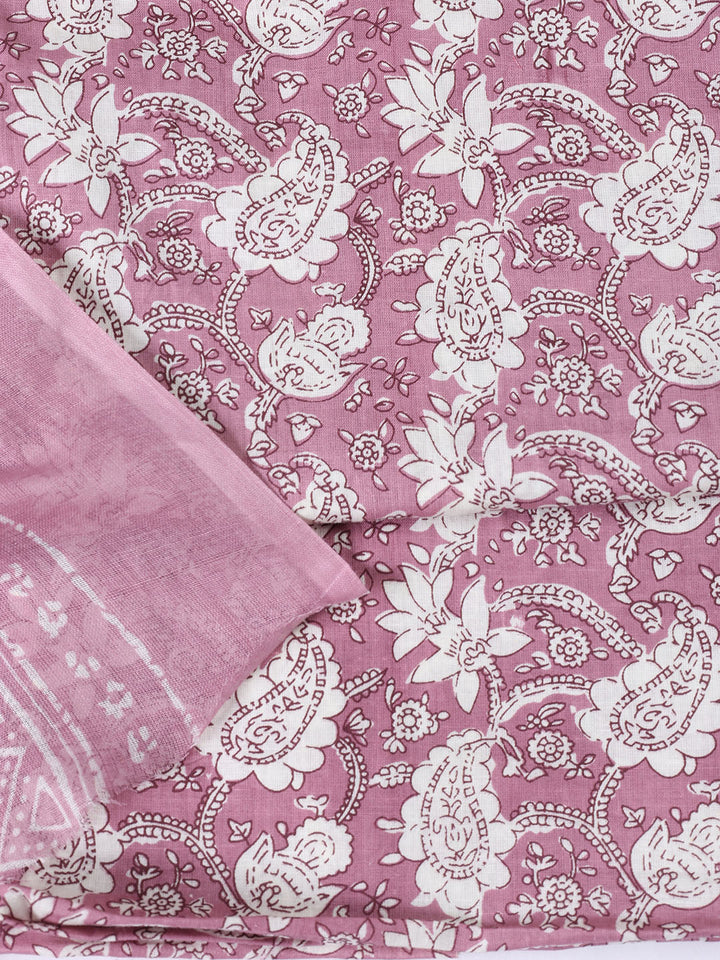 Printed Cotton Blend Unstitched Suit With Dupatta