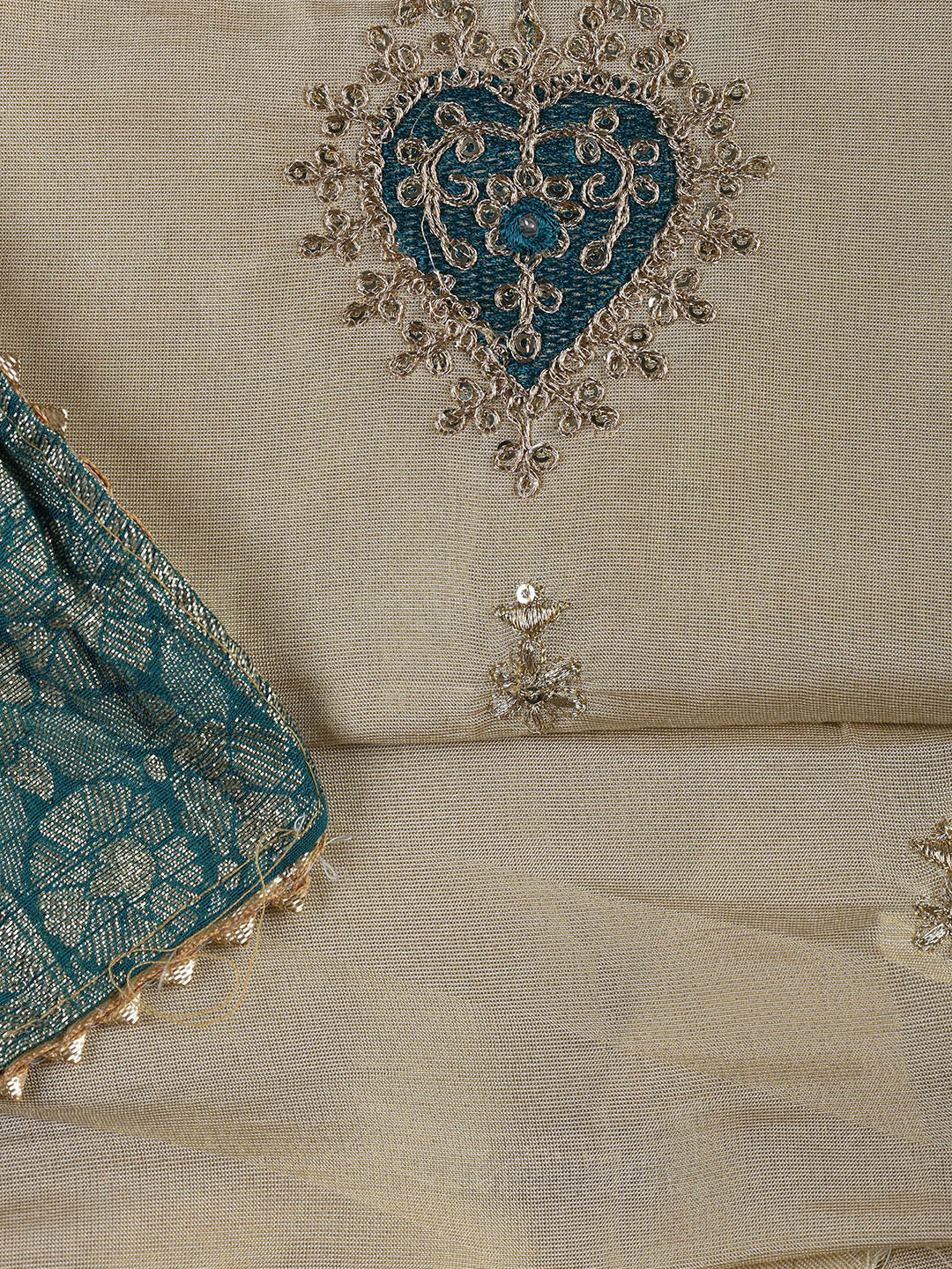 Neck Embroidery Chanderi Unstitched Suit With Dupatta