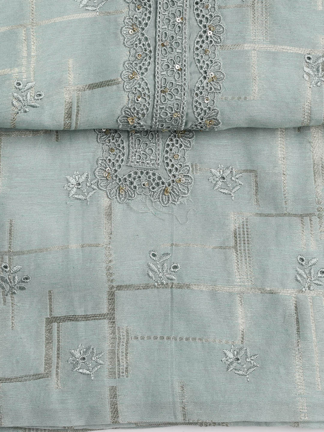 Embroidery Linen Unstitched Suit With Dupatta