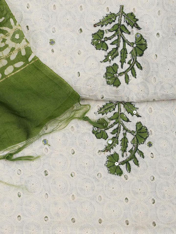Schiffli Embroidery Cotton Blend Unstitched Suit With Dupatta