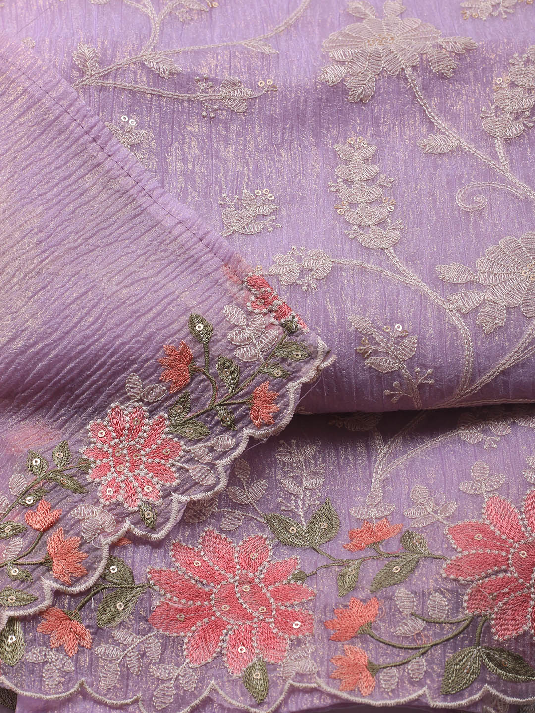 Neck Embroidery Organza Unstitched Suit Piece With Dupatta