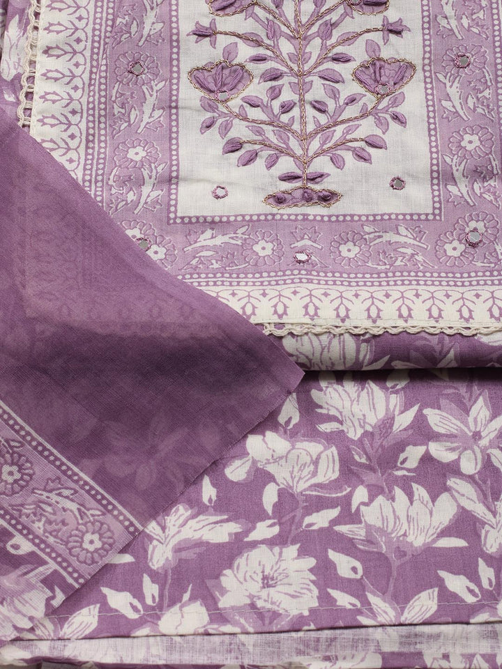 Printed Cotton Blend Unstitched Suit Piece With Dupatta