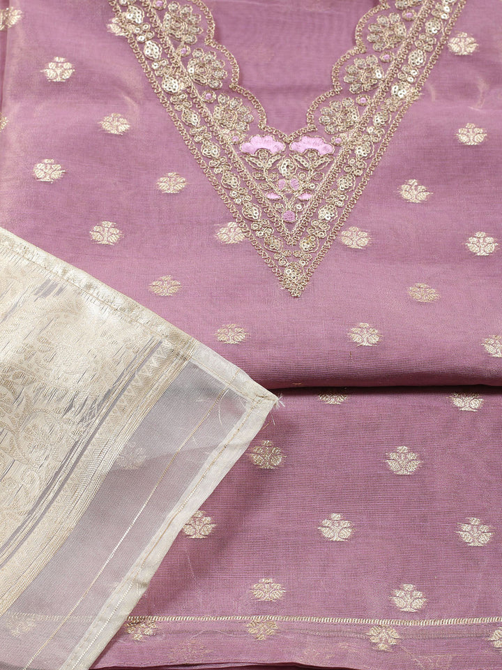Neck Embroidered Tissue Unstitched Suit Piece With Dupatta