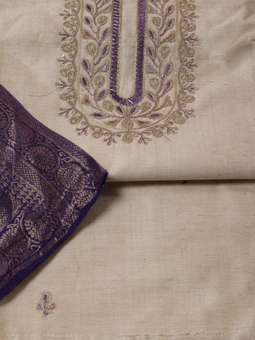 Neck Embroidered Chanderi Unstitched Suit With Dupatta