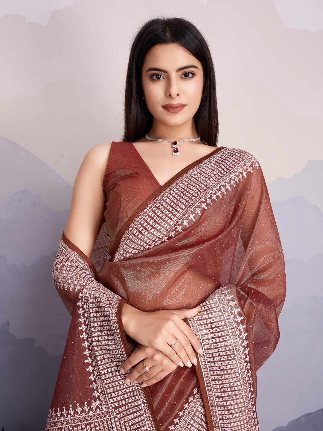 Embroidered Net Saree
