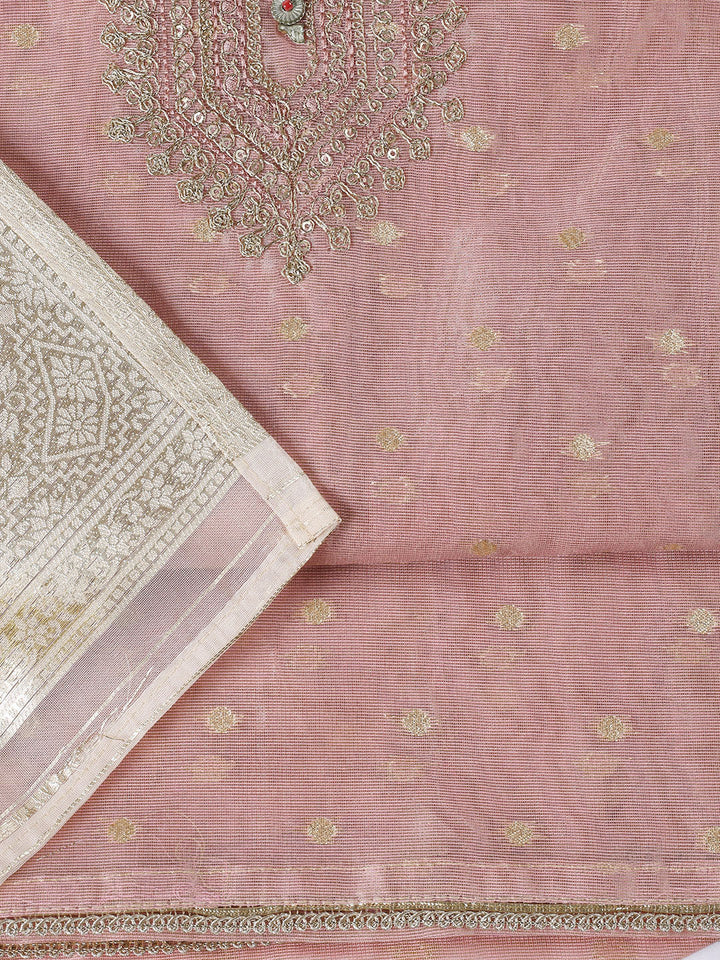 Neck Embroidered Tissue Unstitched Suit Piece With Dupatta