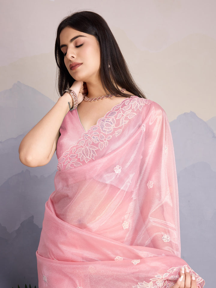 Embroidered Net Saree