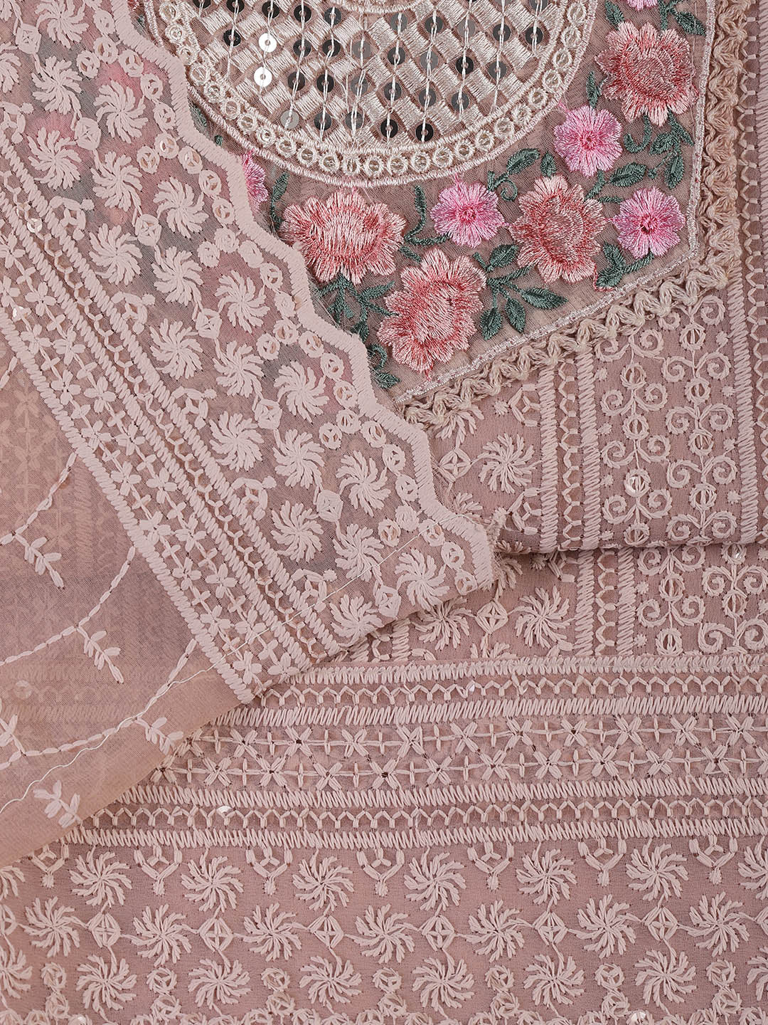 Chiken Work Georgette Unstitched Suit With Dupatta