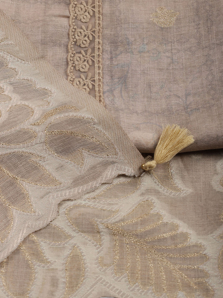 Embroidery Linen Unstitched Suit With Dupatta