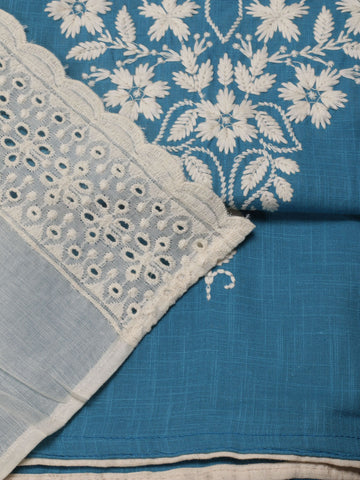 Neck Embroidered Cotton Blend Unstitched Suit Piece With Dupatta