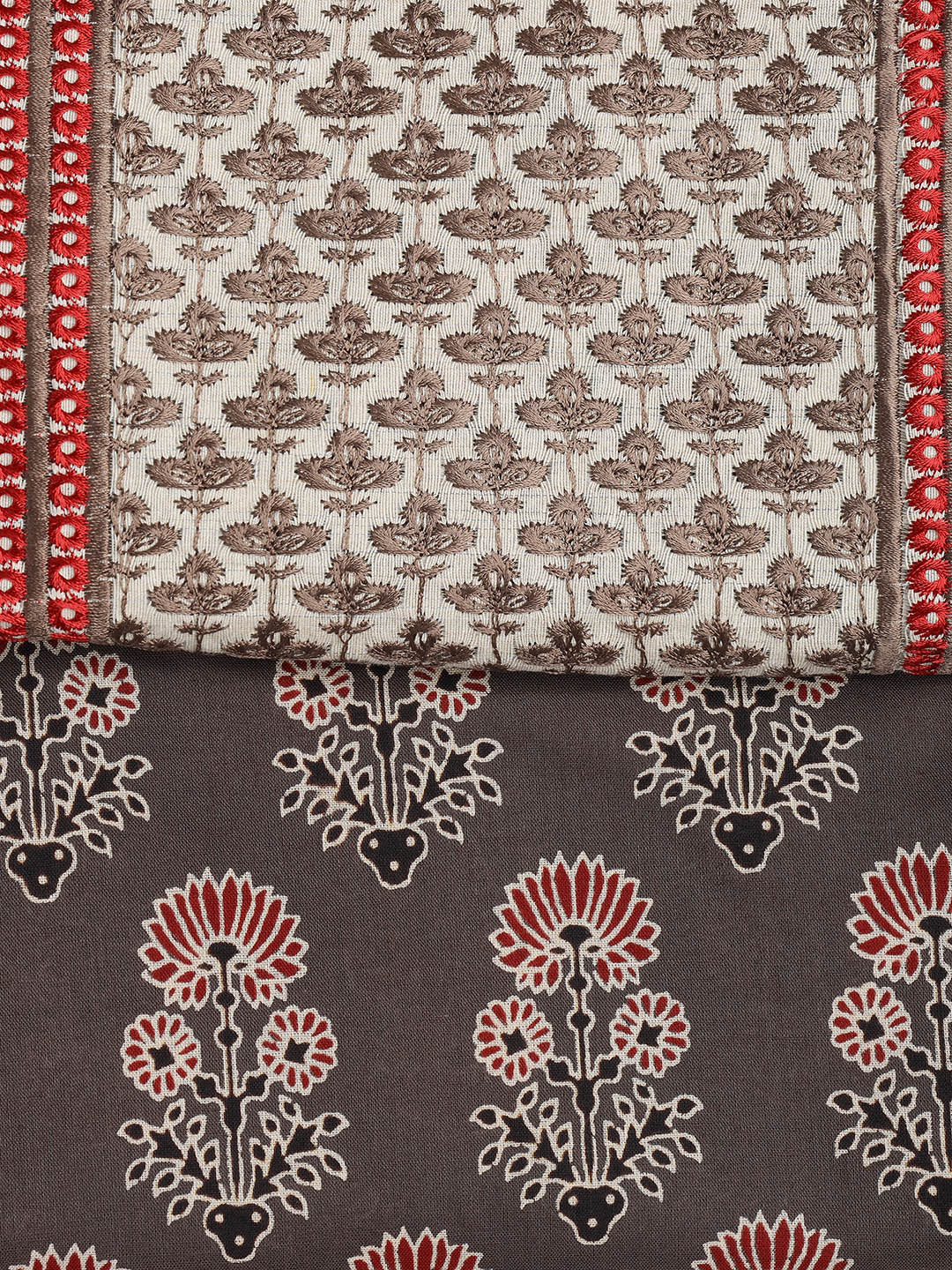 Printed Cotton Blend Unstitched Suit With Dupatta