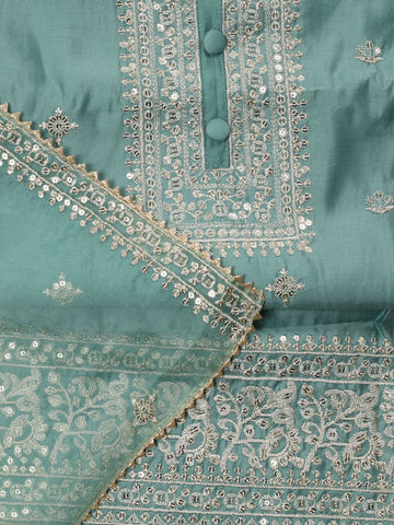 Neck Embroidered Chanderi Unstitched Suit With Dupatta