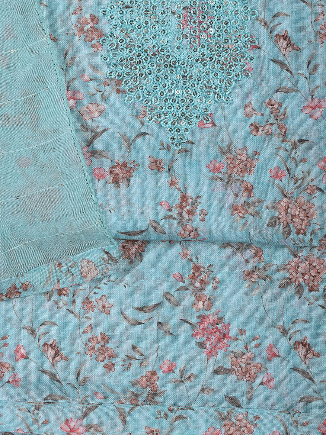 Neck Embroidery Linen Unstitched Suit With Dupatta