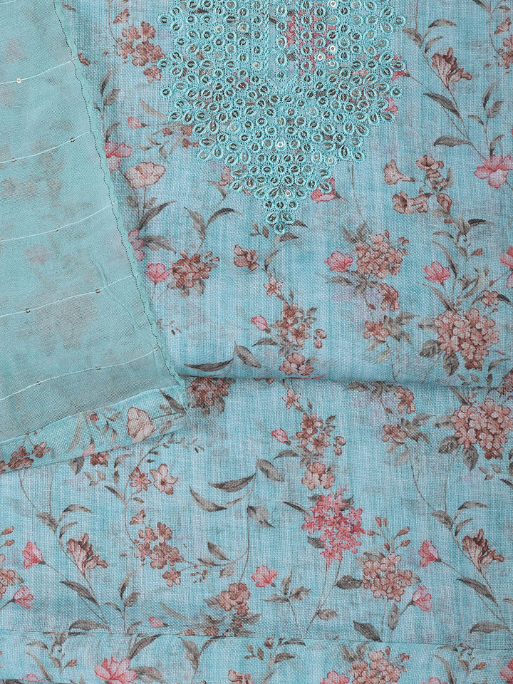 Neck Embroidery Linen Unstitched Suit With Dupatta