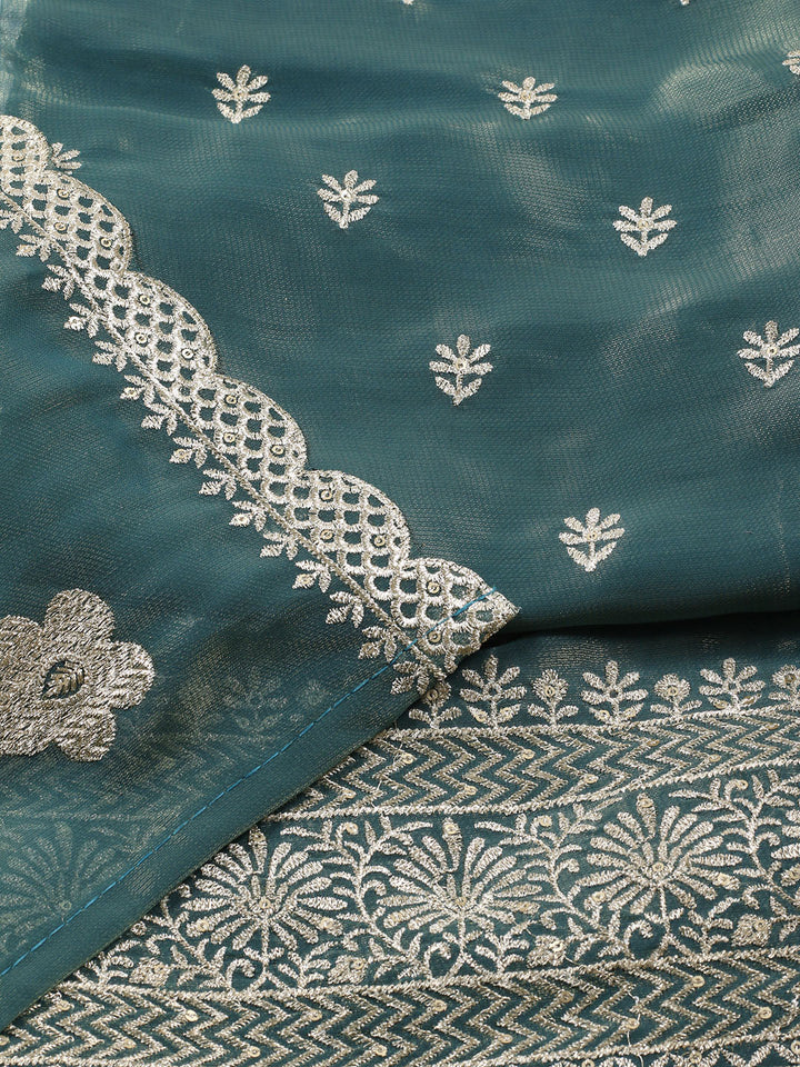 Neck Embroidered Tissue Unstitched Suit With Dupatta