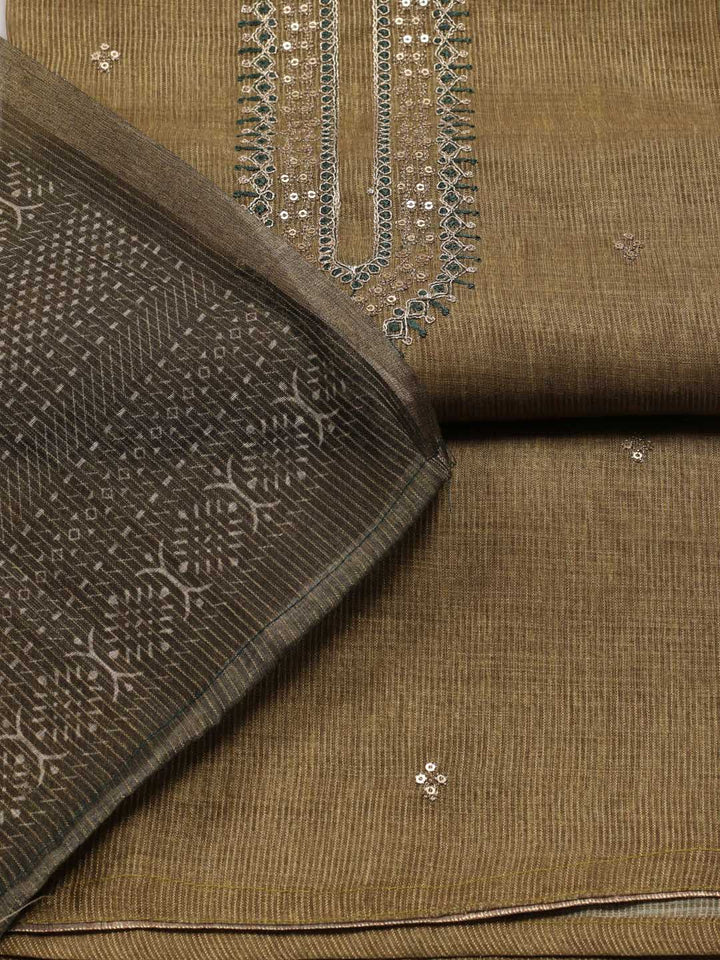 Neck Embroidery Tissue Unstitched Suit Piece With Dupatta