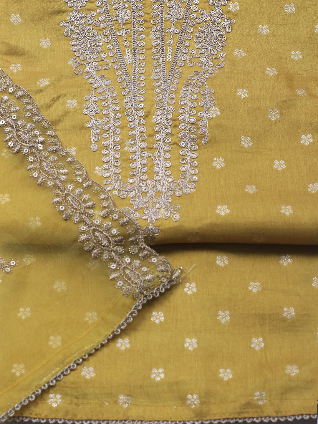 Neck Embroidery Chanderi Unstitched Suit With Dupatta