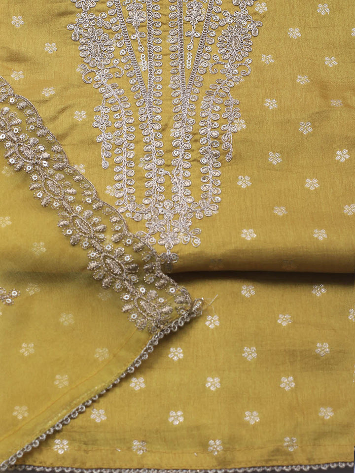 Neck Embroidery Chanderi Unstitched Suit With Dupatta
