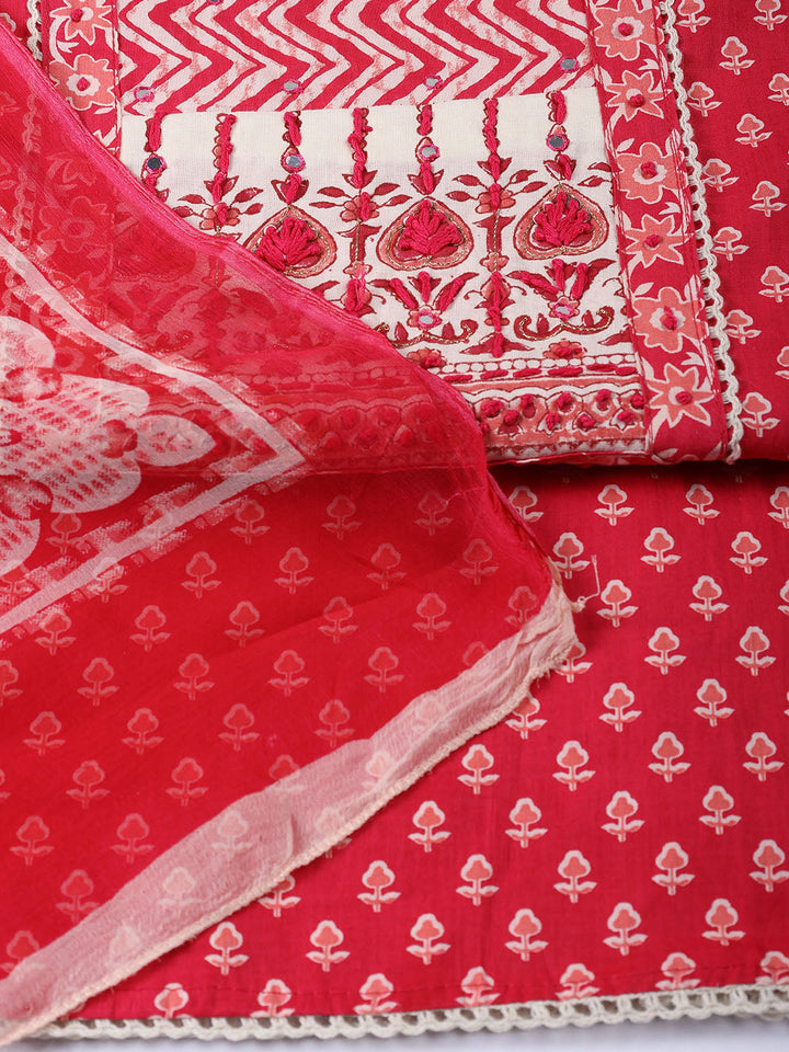 Printed Cotton Blend Unstitched Suit Piece With Dupatta