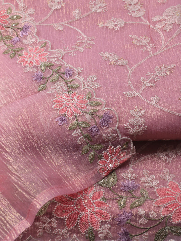 Neck Embroidery Organza Unstitched Suit Piece With Dupatta