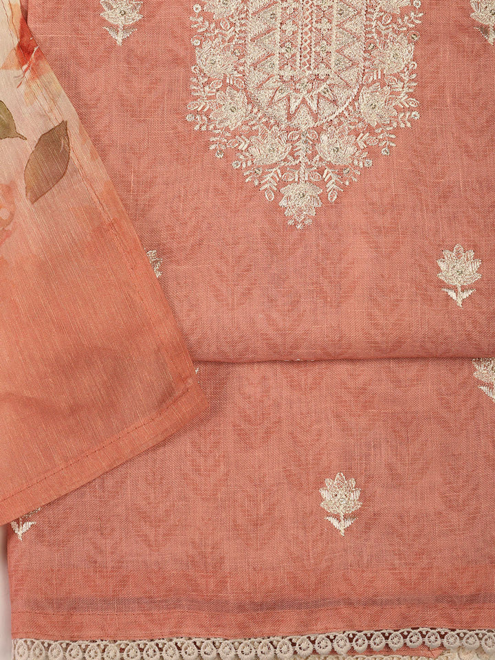Printed Linen Unstitched Suit Piece With Dupatta