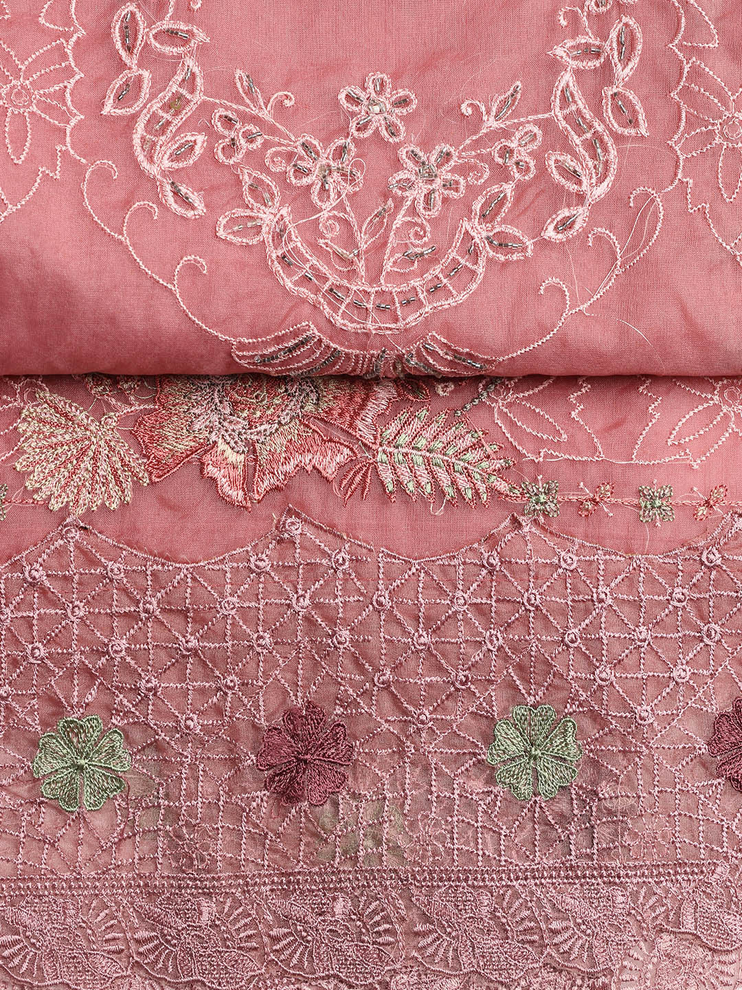 Neck Embroidered Organza Unstitched Suit Piece With Dupatta
