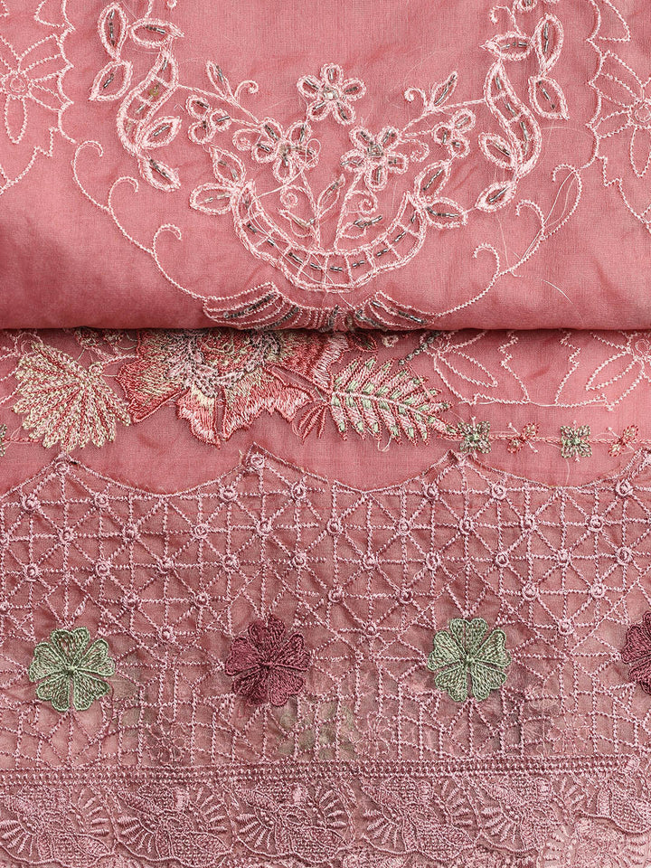 Neck Embroidered Organza Unstitched Suit Piece With Dupatta