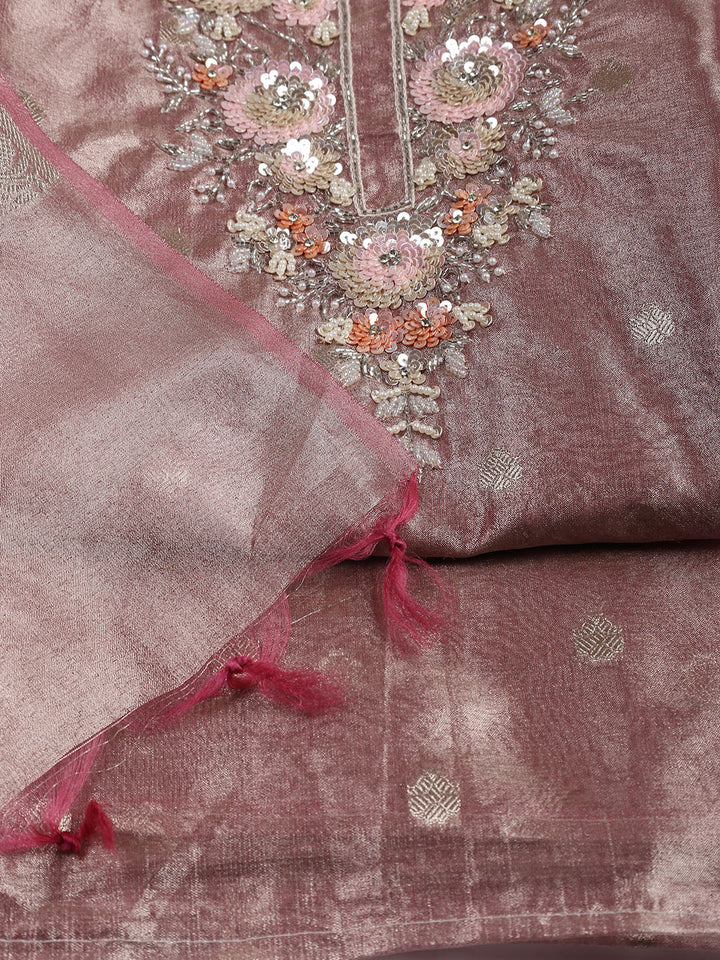Neck Embroidered Tissue Unstitched Suit With Dupatta