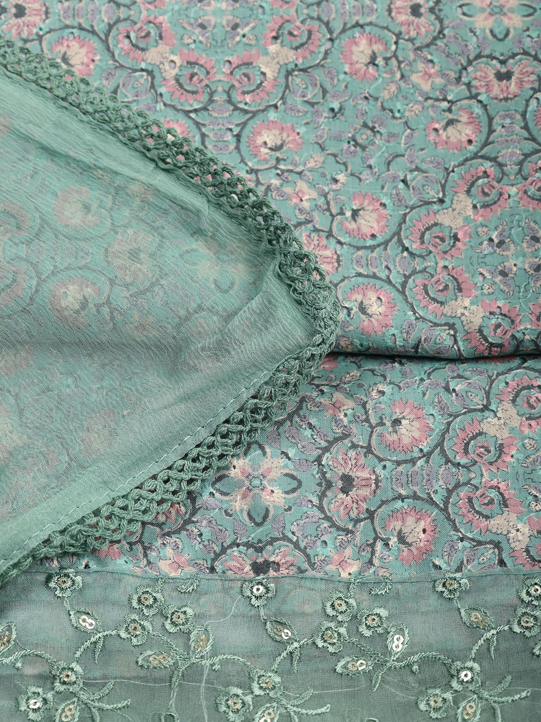 Printed Cotton Blend Unstitched Suit Piece With Dupatta