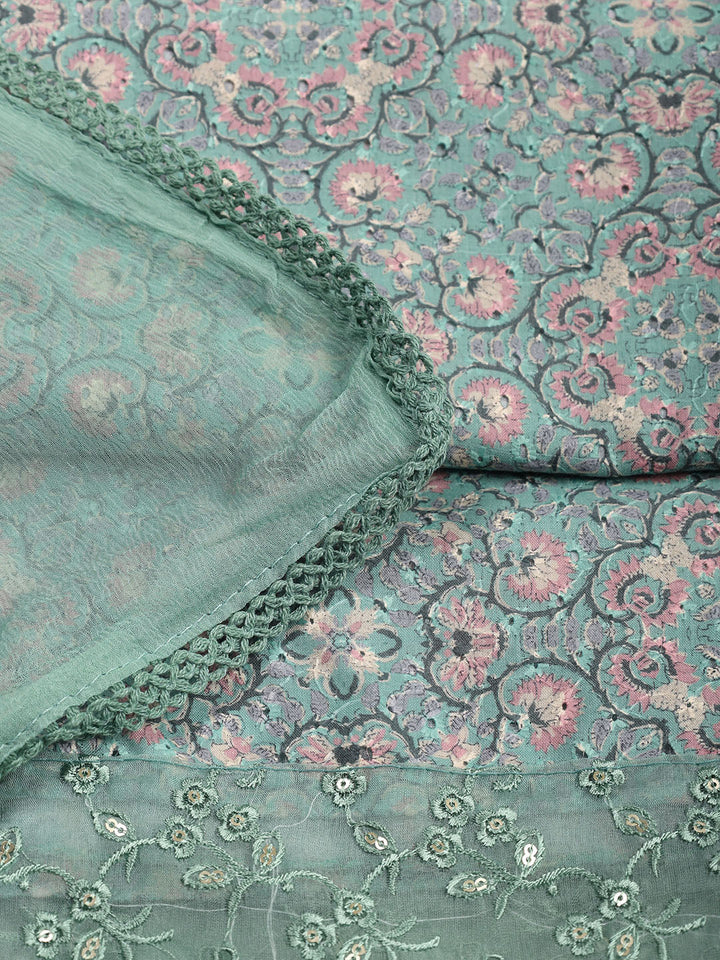 Printed Cotton Blend Unstitched Suit Piece With Dupatta