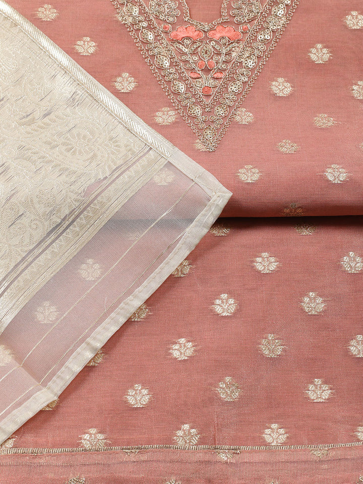 Neck Embroidered Tissue Unstitched Suit Piece With Dupatta