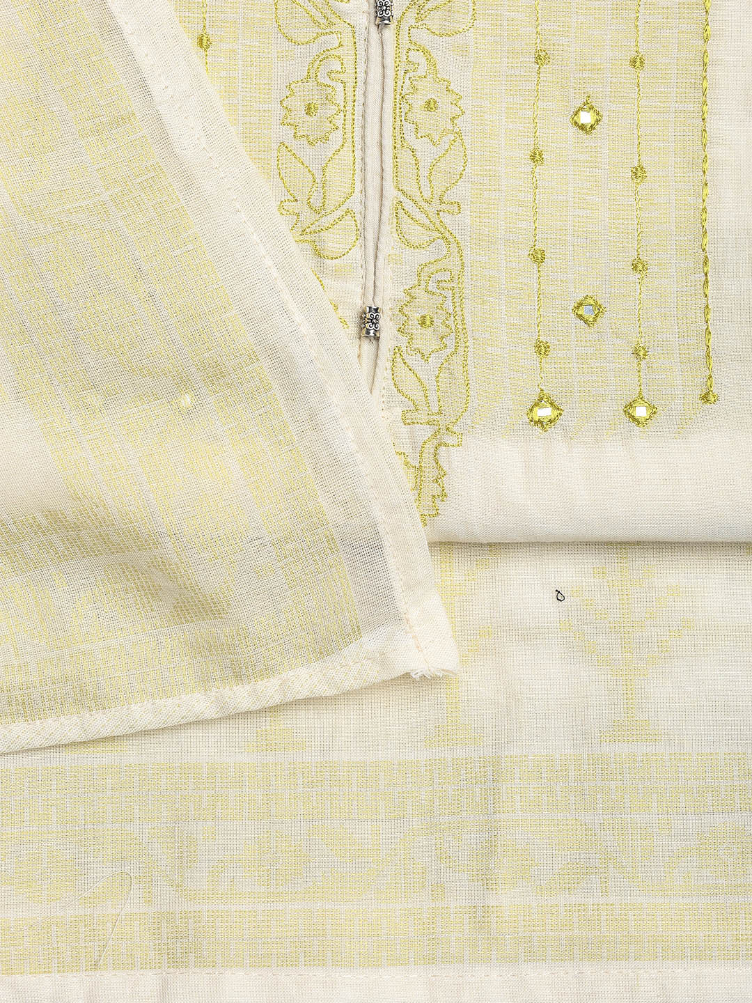 Neck Embroidery Cotton Blend Unstitched Suit With Dupatta