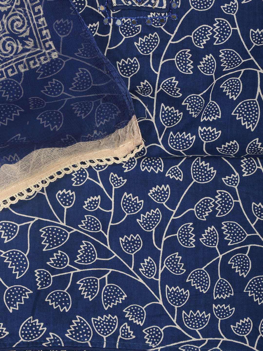 Printed Cotton Blend Unstitched Suit With Dupatta