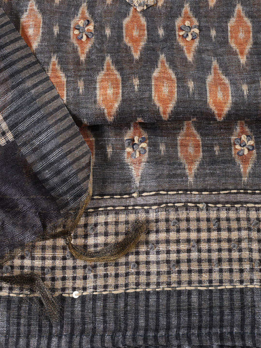 Kantha Work Chanderi Unstitched Suit With Dupatta