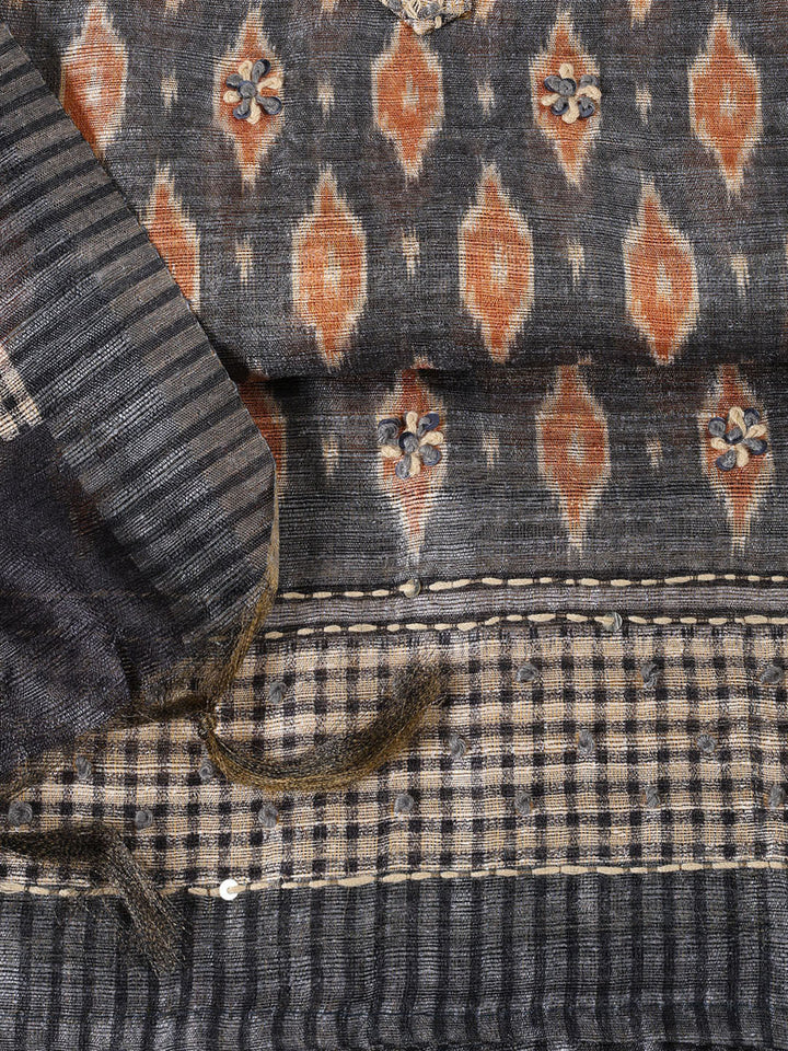Kantha Work Chanderi Unstitched Suit With Dupatta
