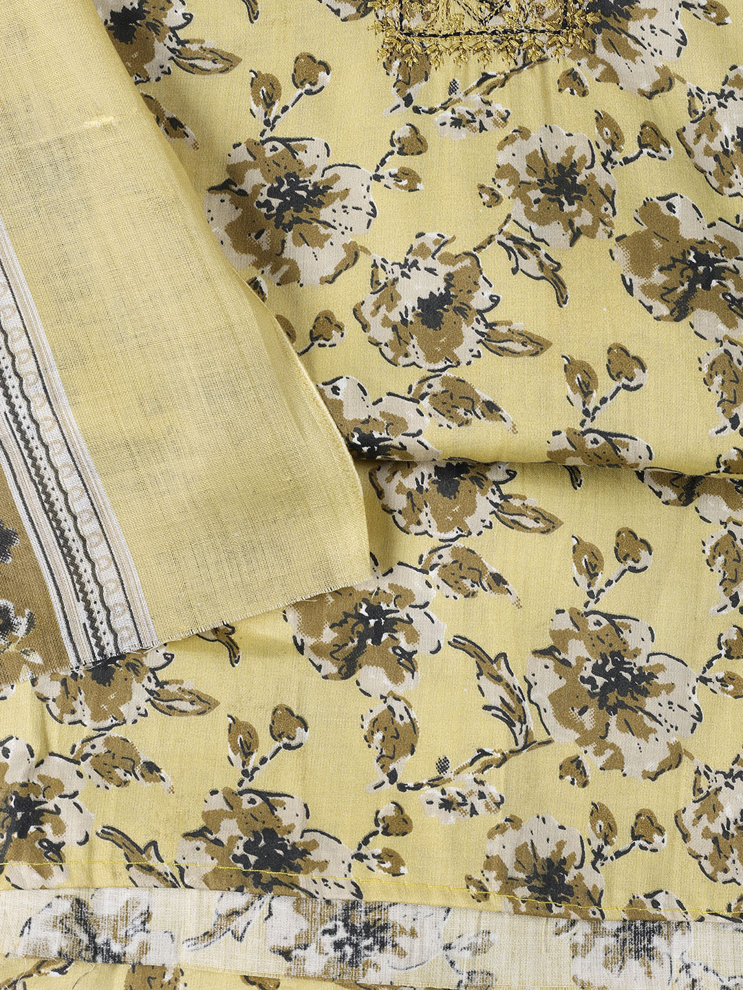 Neck Patti Cotton Blend Unstitched Suit With Dupatta