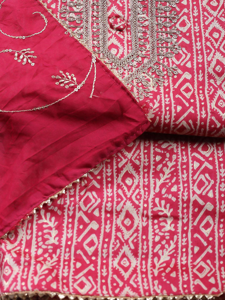 Neck Embroidered Cotton Blend Unstitched Suit Piece With Dupatta