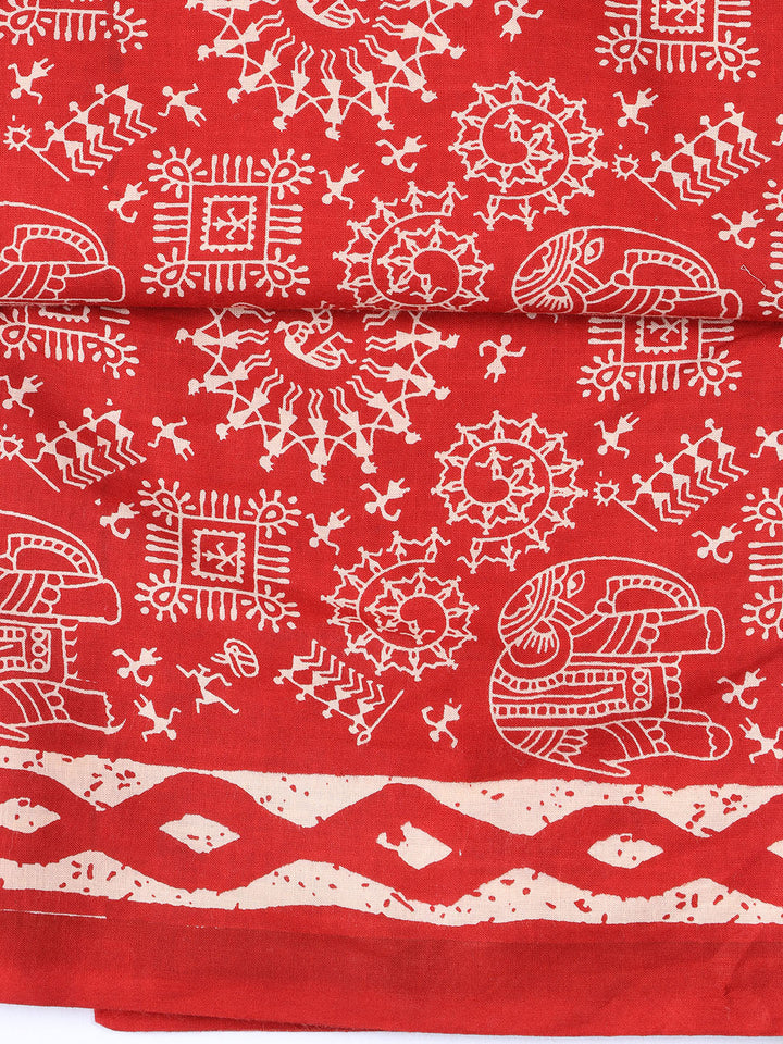 Printed Cotton Blend Unstitched Suit With Dupatta