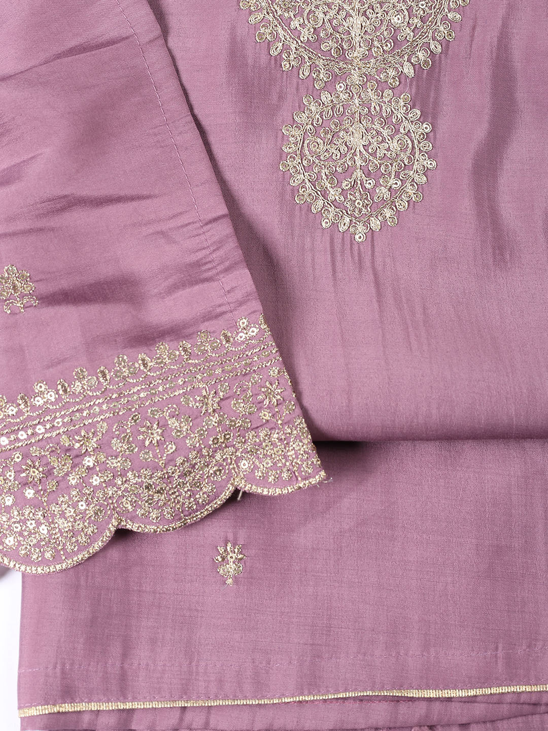 Neck Embroidered Chanderi Unstitched Suit Piece With Dupatta