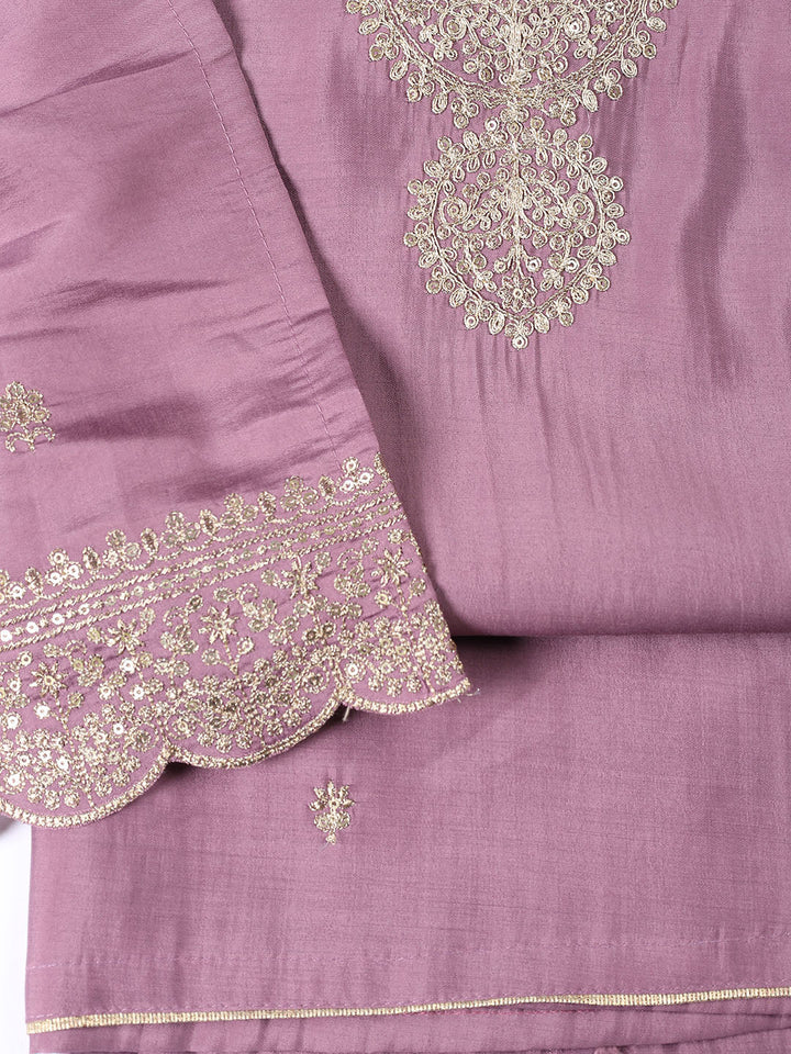 Neck Embroidered Chanderi Unstitched Suit Piece With Dupatta