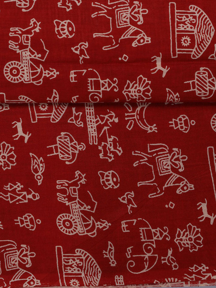 Printed Cotton Blend Unstitched Suit With Dupatta
