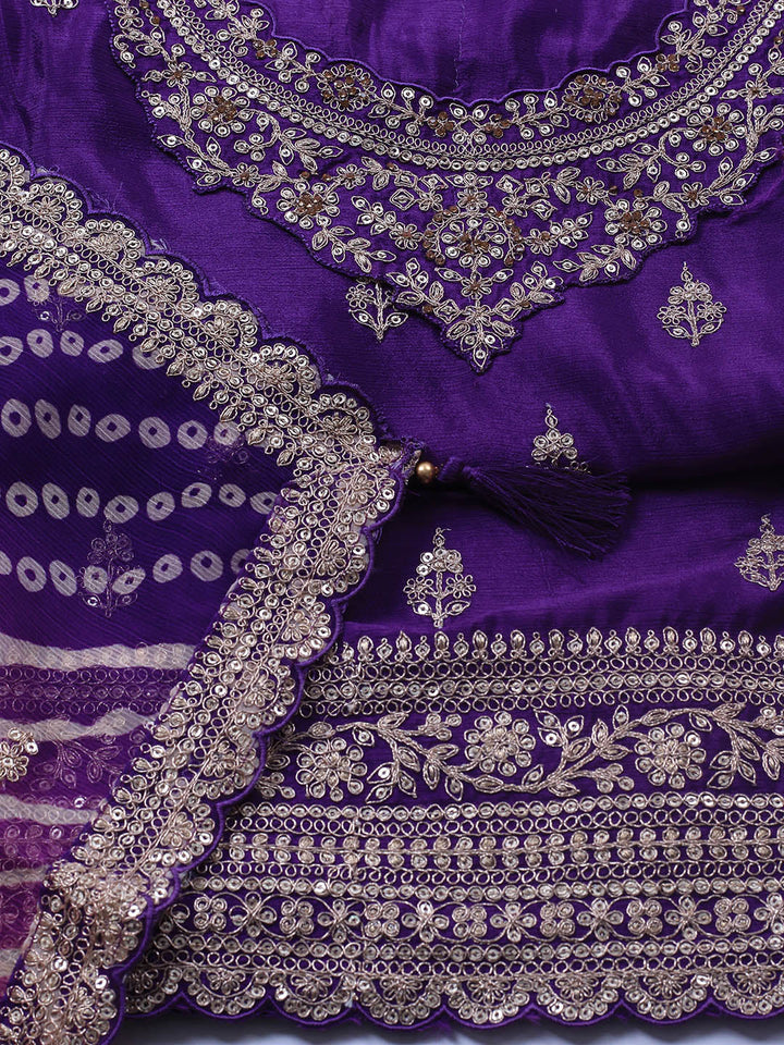 Embroidered Art Silk Unstitched Suit Piece With Dupatta